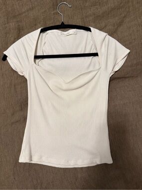 OAK + FORT Ribbed Cowl Neck Short Sleeve Top - Cream